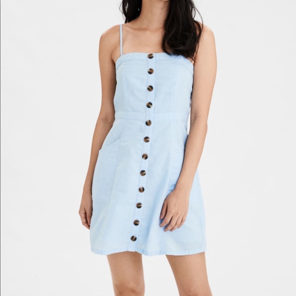 AEO Chambray Strapless Mini Dress